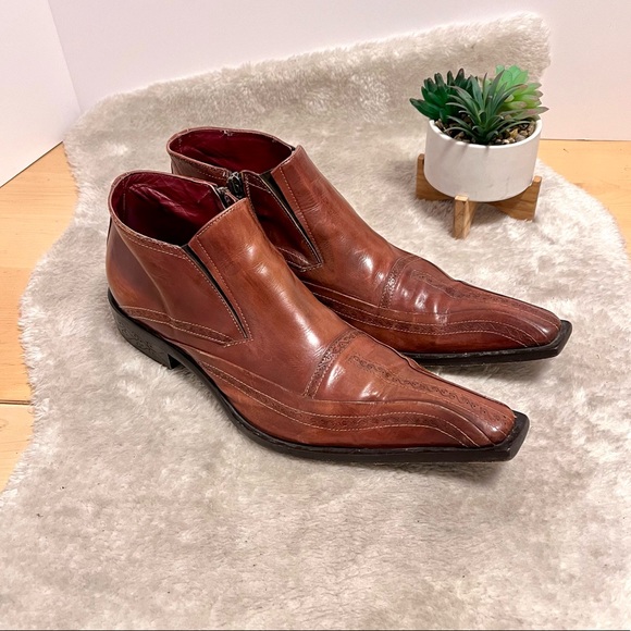 *Jo Ghost | Italian Made Leather Low Ankle Zip Boot in Cognac Size 44EU 11.5US main image 13